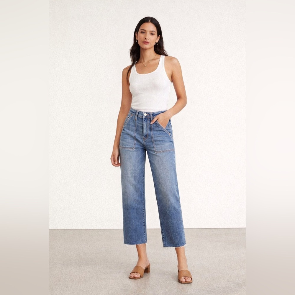 NWT DAZE Denim Pleaser High Rise Wide Ankle Jeans in Text Me